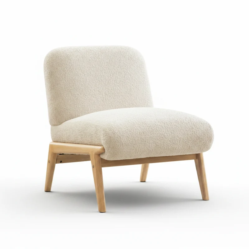 Solen – Fauteuil Lounge Organic Chenille & Bois Naturel