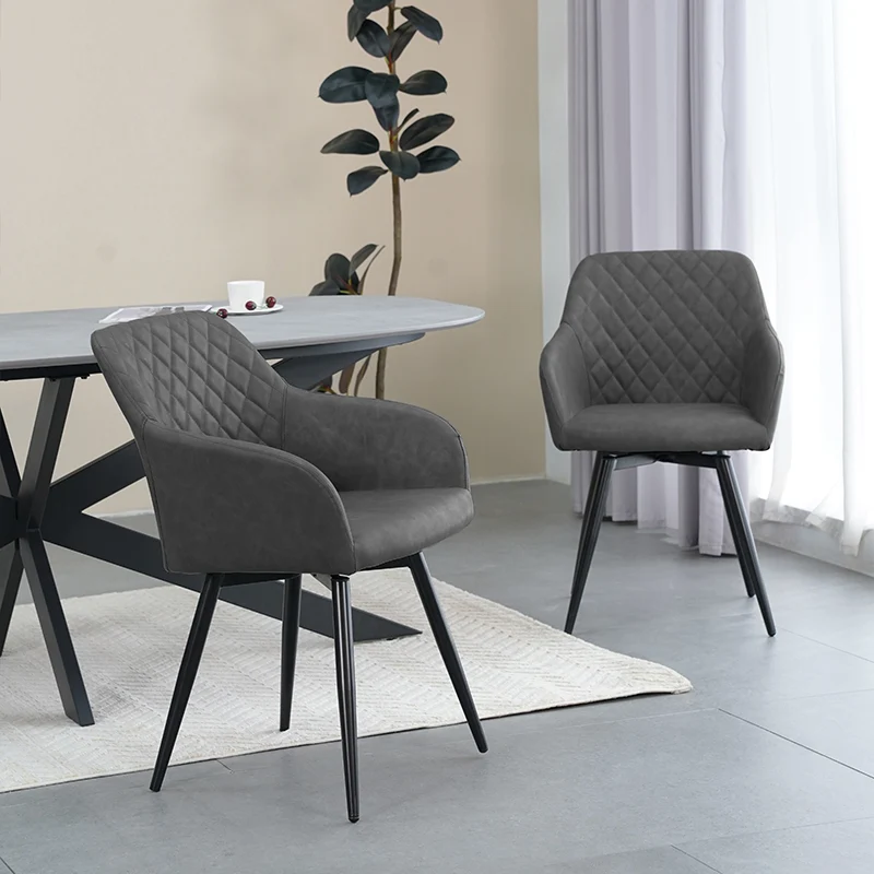 Fauteuil salle à manger pivotant à 360 Frazer Diamond [Lot de 2] [Simili cuir] [Gris]