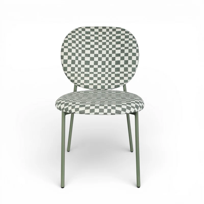 Chaise repas tissu vert amande et blanc