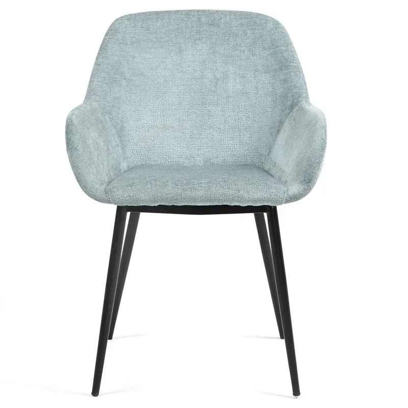 Chaise repas avec accoudoirs tissu chenille céladon pied métal