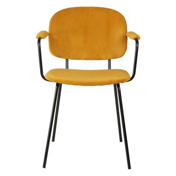 Fauteuil velours côtelé jaune curry
