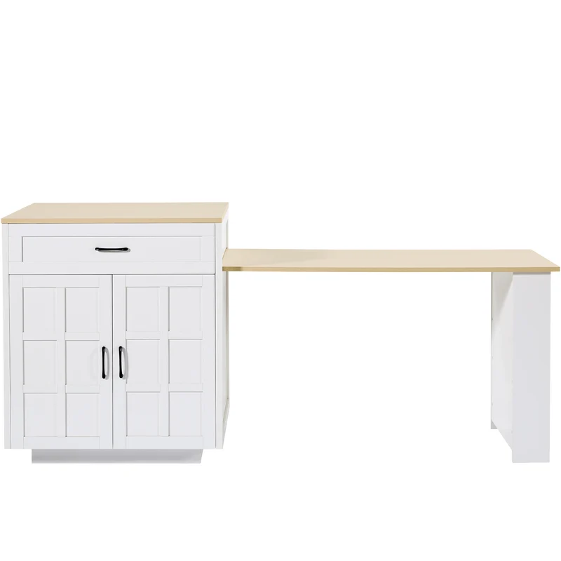 Gangliac Table de bar extensible 133-202cm MDF blanc avec rangements – Îlot de cuisine multifonction