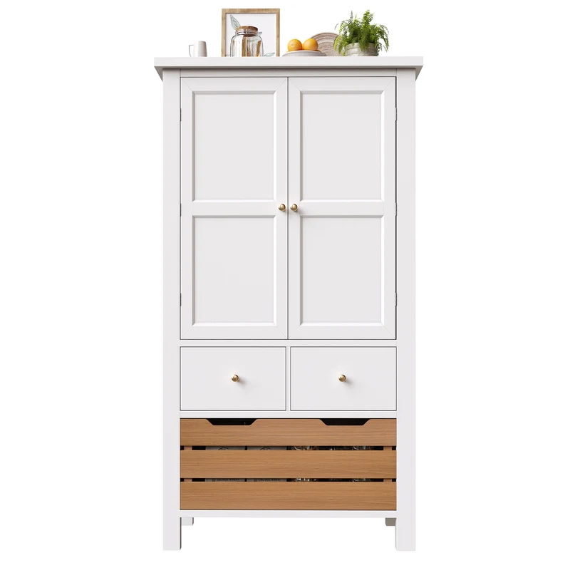 Embroidering Buffet haut de cuisine 80x40x140cm, armoire de rangement noire/blanche, 5 tiroirs, style rétro moderne, MDF robuste