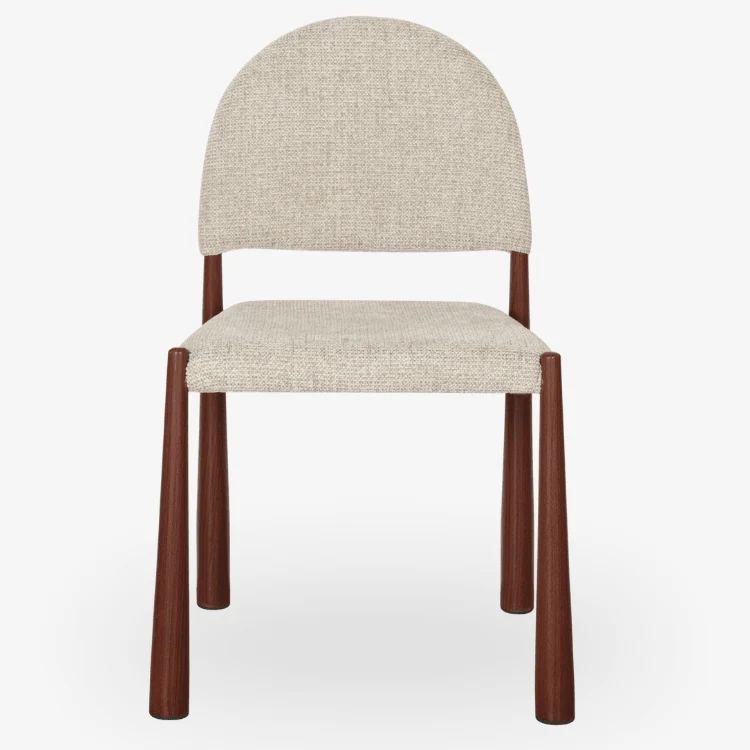 Silla de comedor Maira tapizada beige y efecto nogal