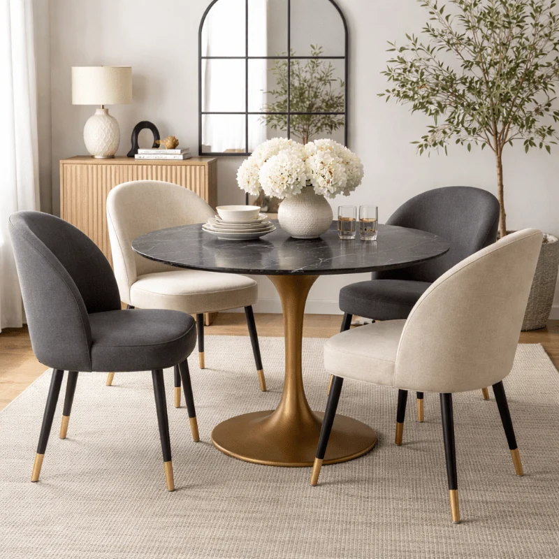 Mesa comedor Tuli inox dorada tapa mármol blanco/negro Ø 80-90-100-110-120 cm