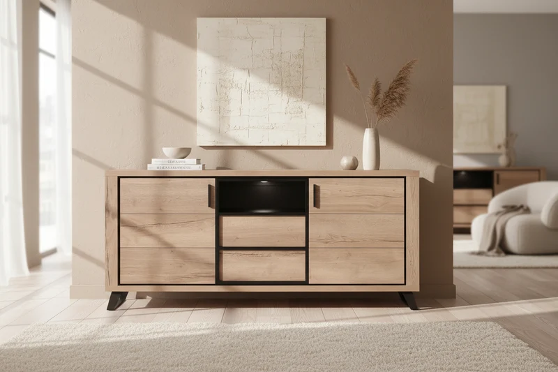 Enfilade finition bois pieds metal - Luxa