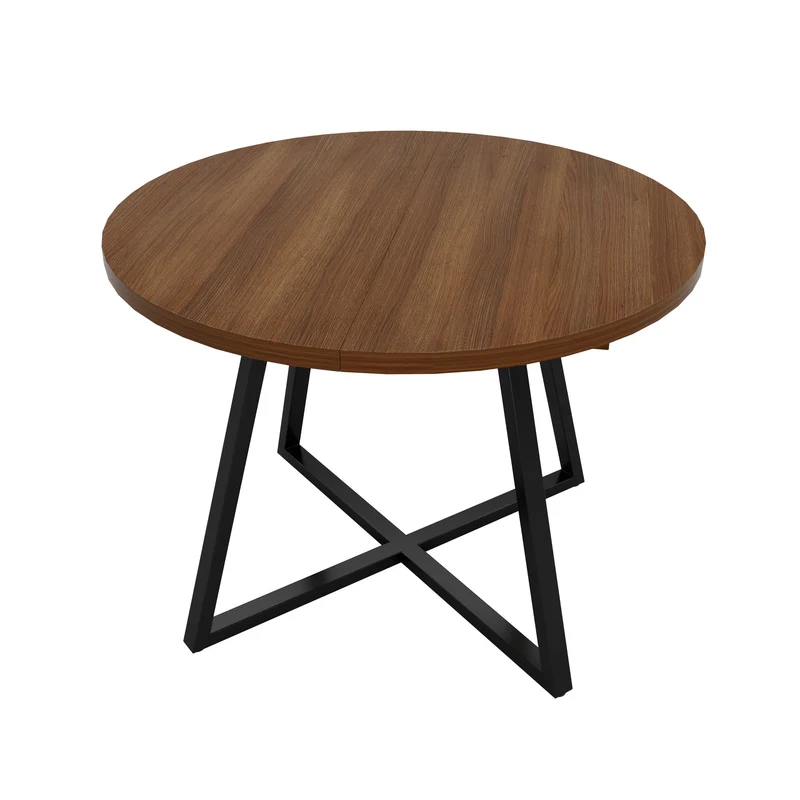 Table de la salle à manger extensible ronde effet noyer, 4 à 6 personnes 100/140x100cm RUSTICROOMHOME