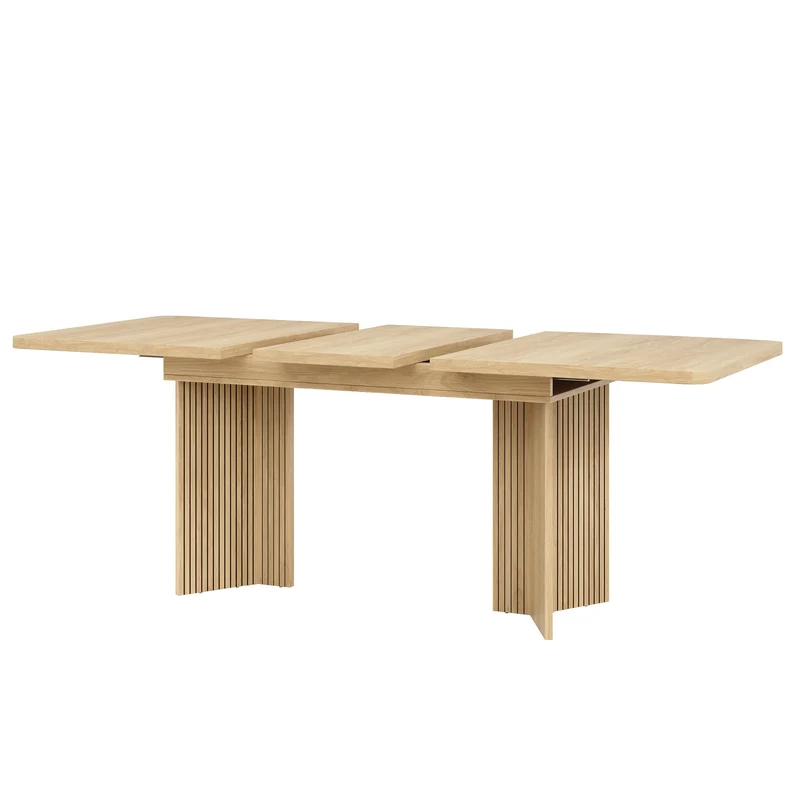Table de salle à manger extensible effet bois pieds V rainurés 120–160cm RUSTICSOFAART