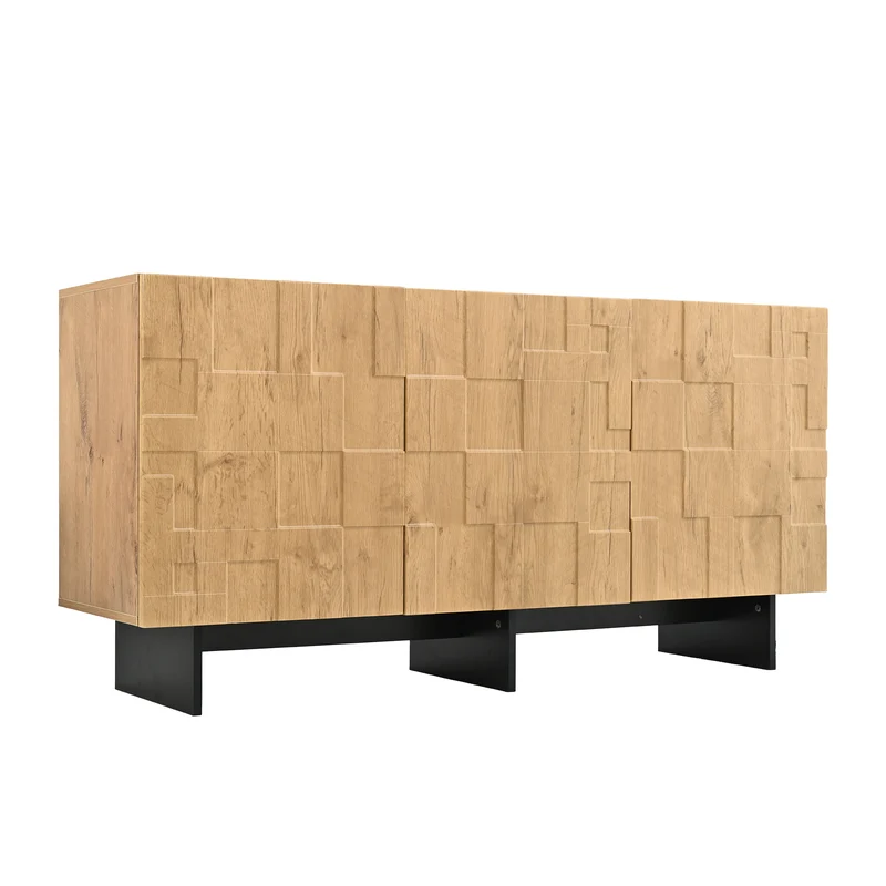 Buffet effet bois naturel motif 3D texturé 3 portes 140×40×70cm RUSTICNIGHTSTANDART