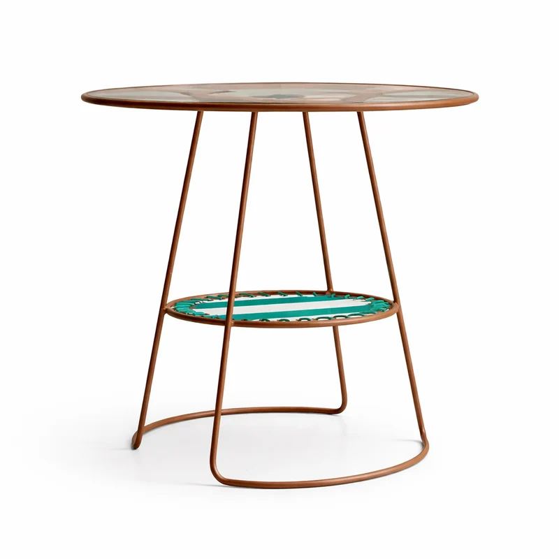 Table Palmer ronde Outdoor Rayure vert structure brun