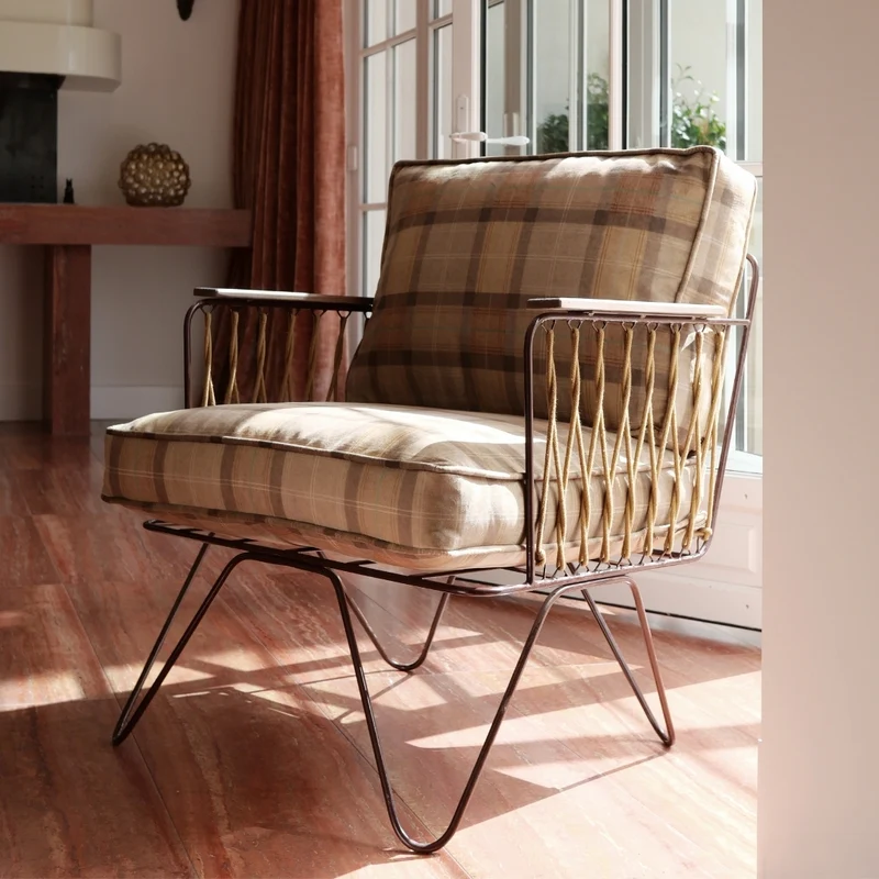 Fauteuil Croisette velours tartan