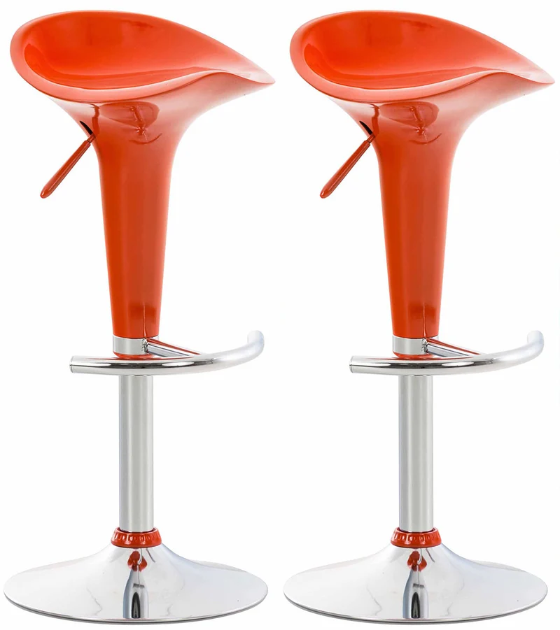 Lot de 2 tabourets de bar design orange pivotant et hauteur réglable TDB10032