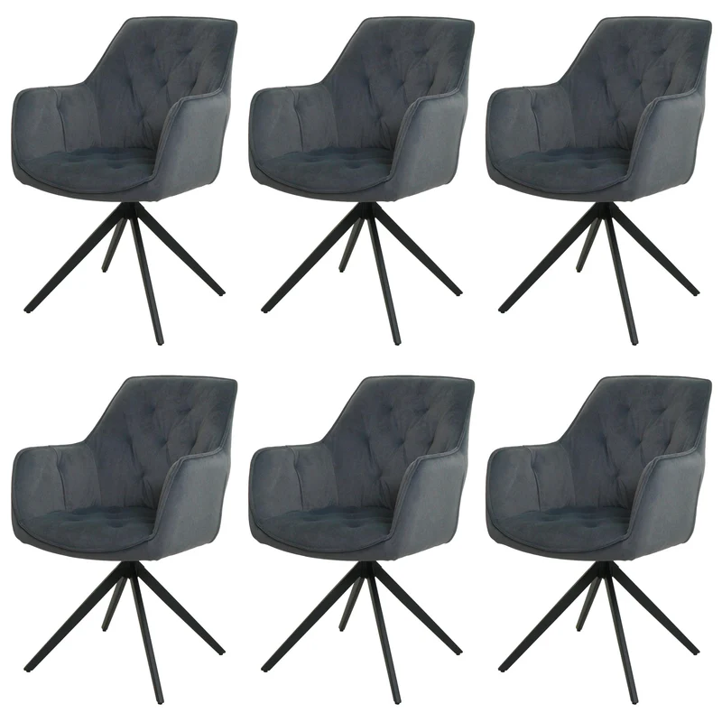 Lot de 6 chaises de salle à manger pivotantes à 180° avec retour automatique et accoudoirs en tissu anthracite et acier 04_0007748