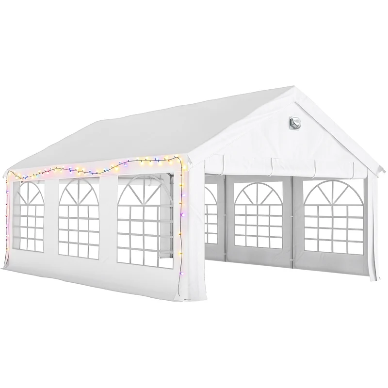 Tente de réception extérieur 598 x 394 x 302 cm étanche protection solaire 30 éclairage moderne en acier galvanisé blanc 21_0004932