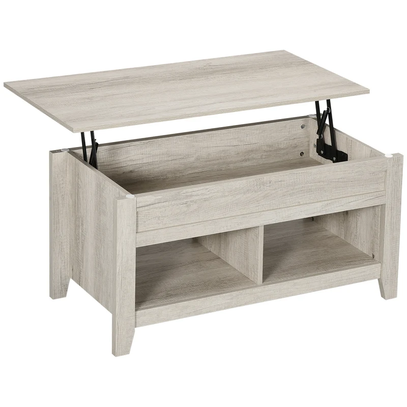 Table basse plateau relevable salon 105 x 50 x 49 cm rangement 2 niches pratique style scandinave en mélaminé chêne clair 21_0003033
