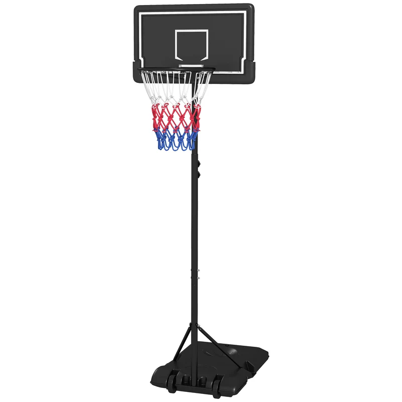 Panier de basket sur pied extérieur 74 x 55 x 250 cm hauteur réglable base lestable moderne industriel en acier noir 21_0006613