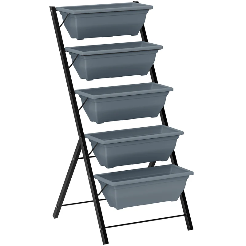 Jardinière surélevée verticale 5 niveaux 55 x 63 x 120 cm gain de place drainage efficace moderne épuré en acier gris 21_0004187
