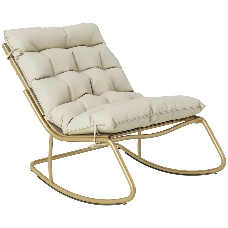 Fauteuil à bascule extérieur dossier incurvé 70 x 113 x 76 cm assise 64 cm coussin moelleux scandinave en acier kaki 21_0005377