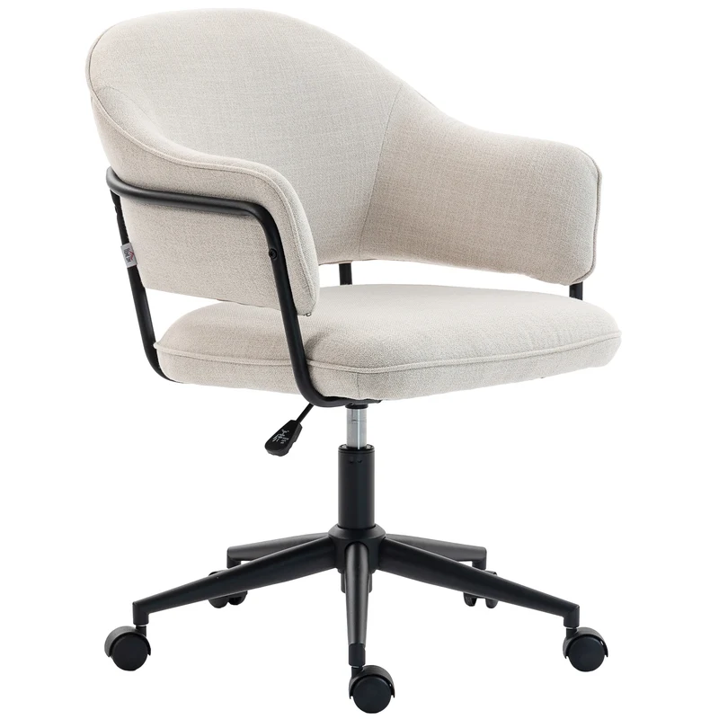 Chaise de bureau 63 x 65 x 83-92 cm hauteur réglable pivotant 360° assise respirante moderne contemporain en lin crème 21_0006323