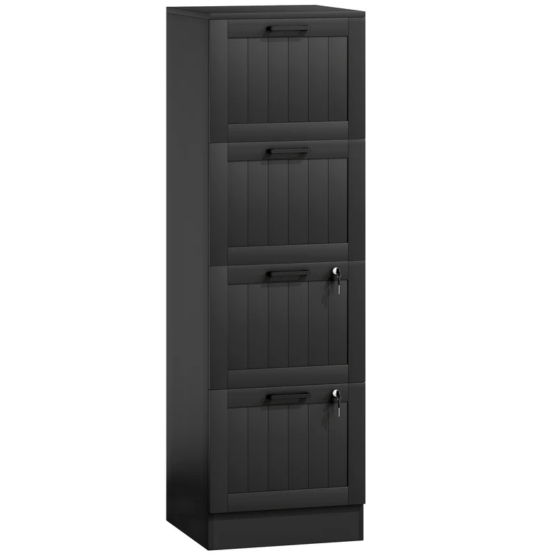 Caisson de bureau rangement 40 x 40 x 131 cm 4 tiroirs verrouillables et support imprimante moderne épuré en MDF noir 21_0006404