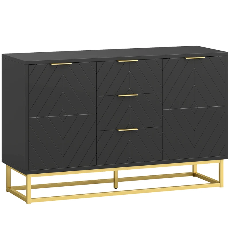 Buffet de salle à manger 120 x 40 x 76 cm rangement modulable grand volume utile contemporain graphique en MDF noir 21_0002625