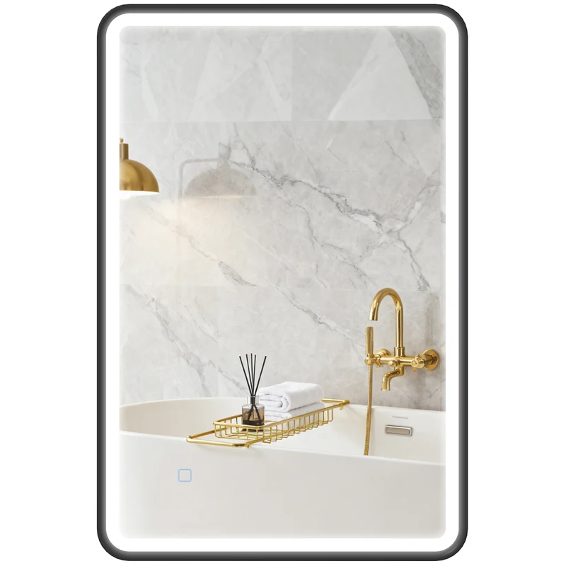 Miroir de salle de bain mural 90 x 60 x 4 cm éclairage réglable et anti-buée moderne épuré à led en verre trempé noir 21_0002116