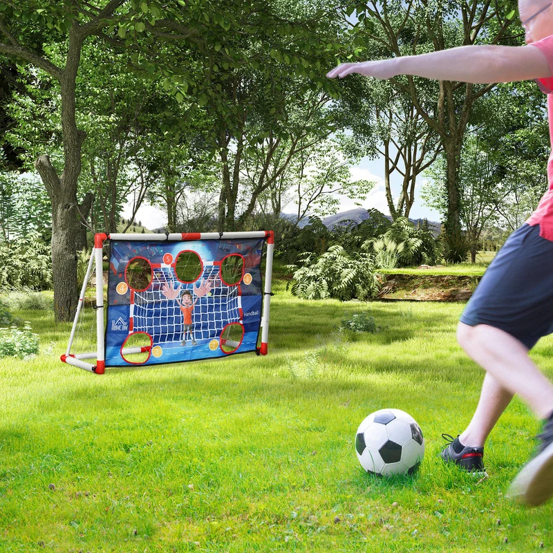 Cage de handball enfant jardin 116 x 48 x 76 cm avec ballon et pompe montage rapide moderne tendance en plastique blanc 21_0006632