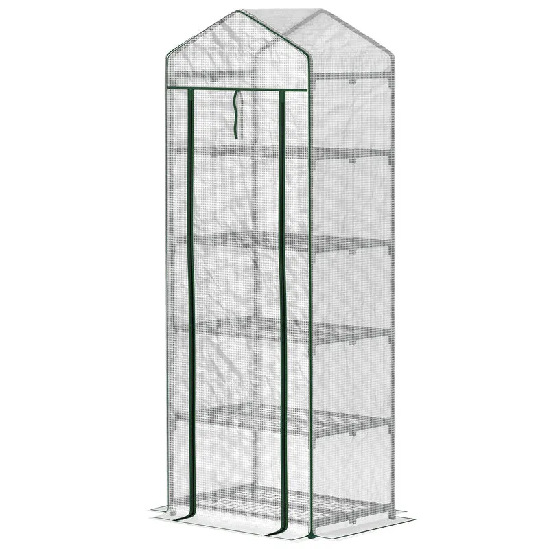 Serre de jardin étagère 69 x 49 x 193 cm protection plantes montage facile 5 niveaux moderne minimaliste en acier blanc 21_0004167