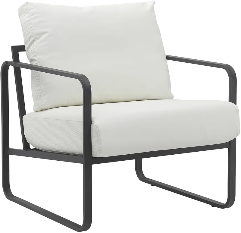 Fauteuil lounge design retro chic en PVC blanc et cadre en métal noir mat 10_0002816