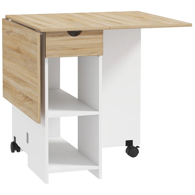 Table à manger pliante extensible 120 x 72 x 75 cm gain de place tiroir contemporain en panneau de particules chêne 21_0003243