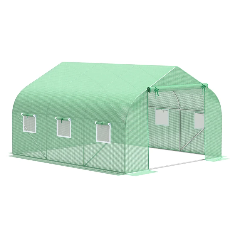 Serre tunnel de jardin 350 x 300 x 200 cm protection anti-uv ventilation réglable moderne épuré en polyéthylène vert 21_0004020