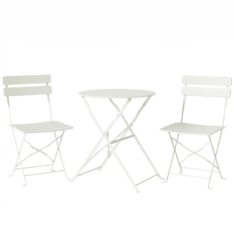Ensemble bistrot de jardin pliant 58 x 70 x 80 cm protection antirouille assise à lattes style scandinave en métal crème 21_0005754