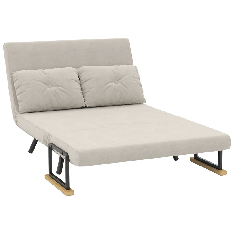 Canapé convertible 2 places 102 x 73 x 81 cm dossier 5 positions assise rembourrée moderne 2 coussins en polyester beige 21_0003138