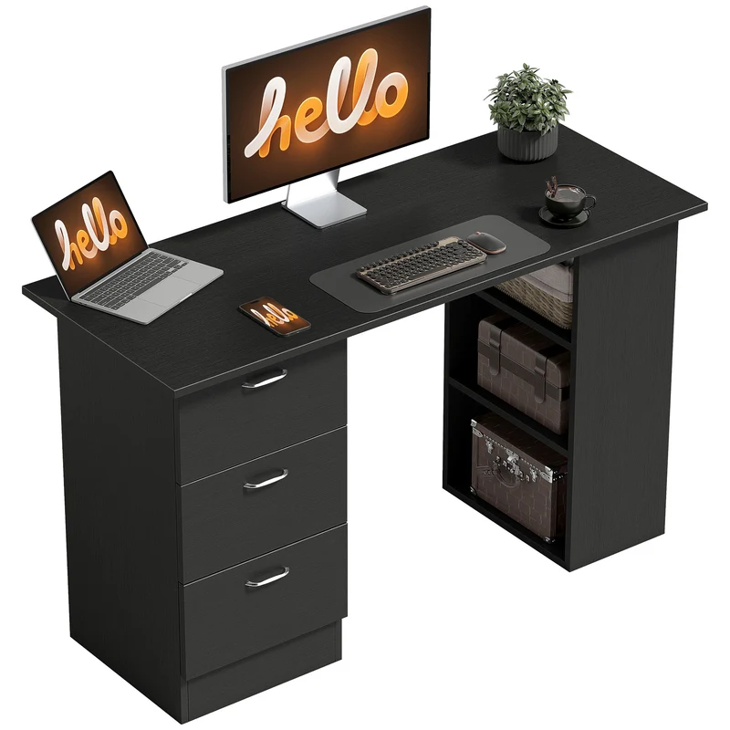 Bureau d'ordinateur 120 x 49 x 72 cm 3 tiroirs 3 étagères réversibles modulables gain de place moderne épuré en MDF noir 21_0002394