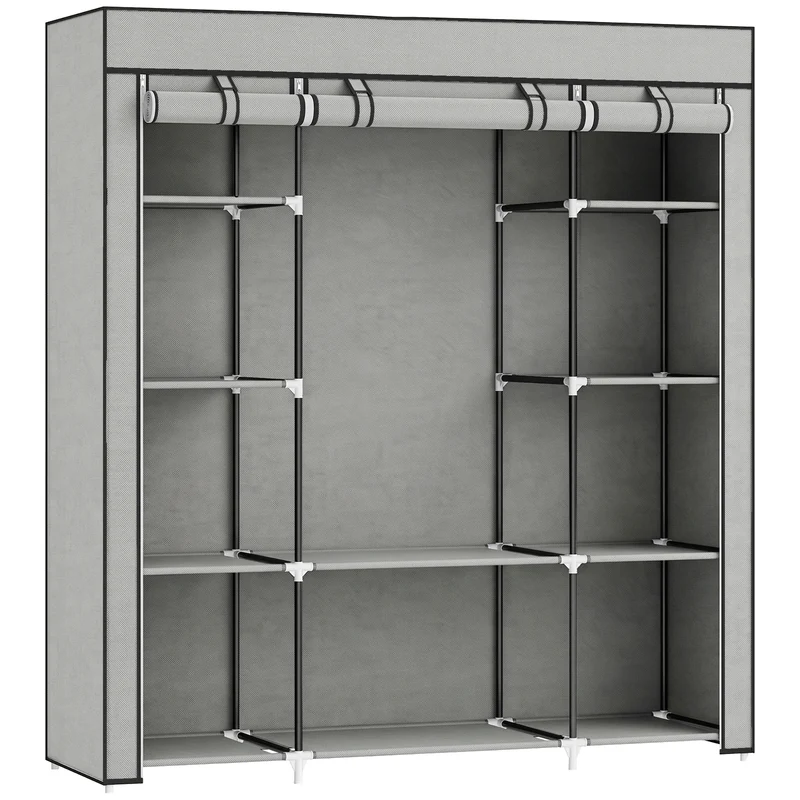 Armoire de rangement penderie 150 x 43 x 162,5 cm avec barre de suspension et étagères contemporain en tissu gris clair 21_0005820