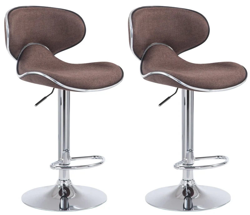 Lot de 2 tabourets de bar pivotant design moderne en tissu marron support en métal chromé 10_0004266