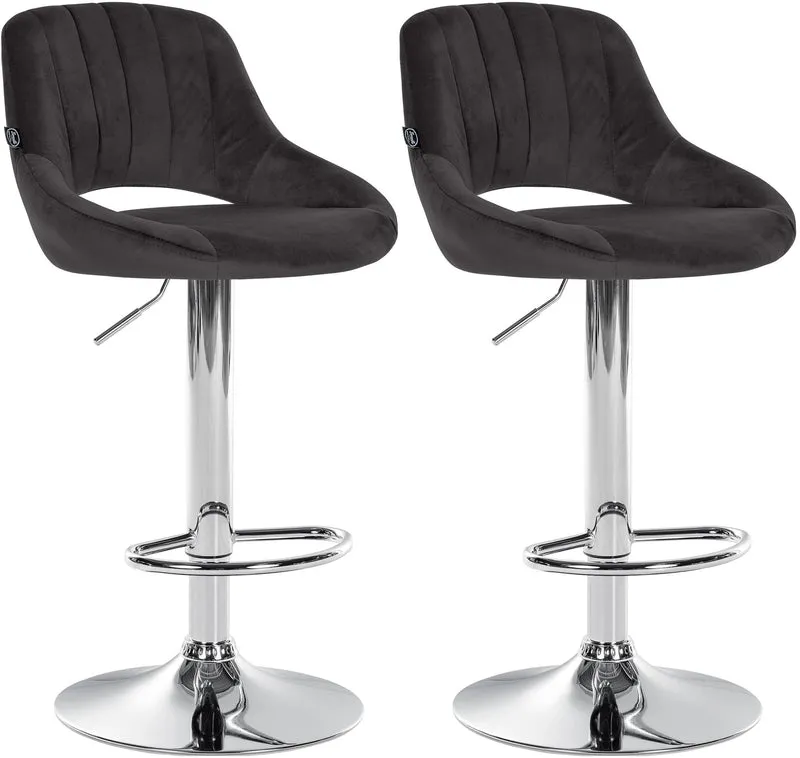 Lot de 2 tabourets de bar avec repose-pieds en forme d'arc assise en tissu noir cadre en métal TDB10760