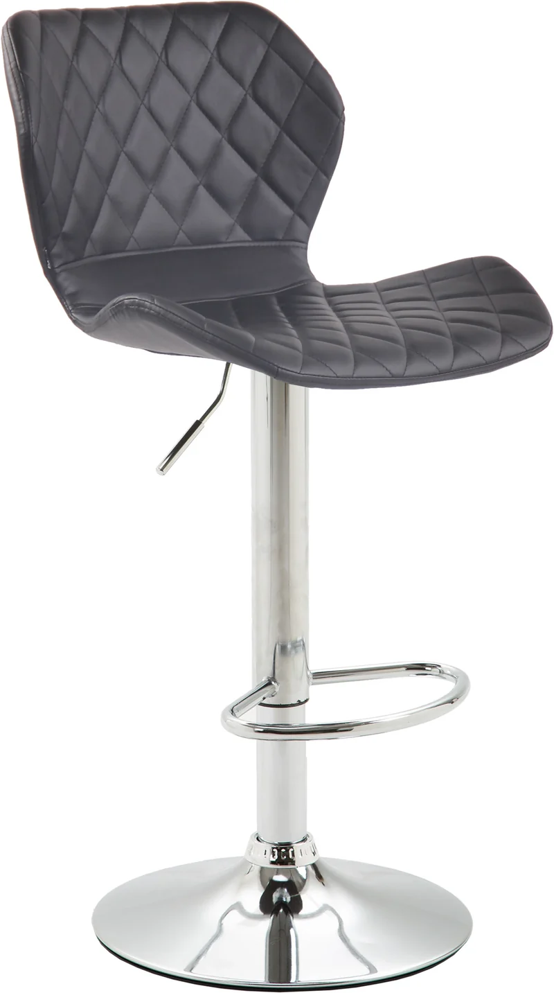 Tabouret de bar x1 avec coutures décoratives en forme de losanges en PVC noir et métal chromé 10_0004648