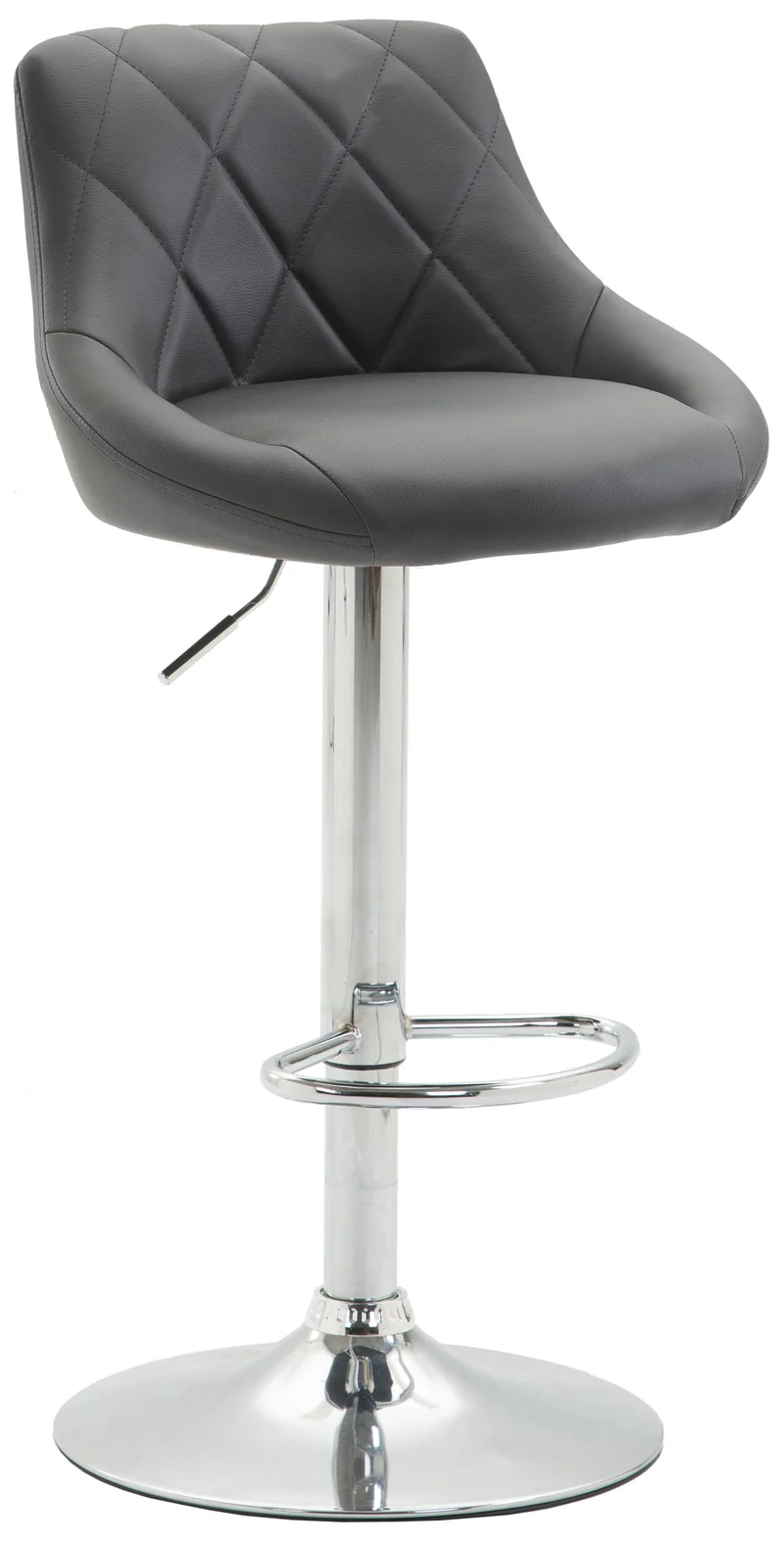 Tabouret de bar chaise haute x 1 avec coutures décoratives assise en PVC gris pieds métal 10_0005082