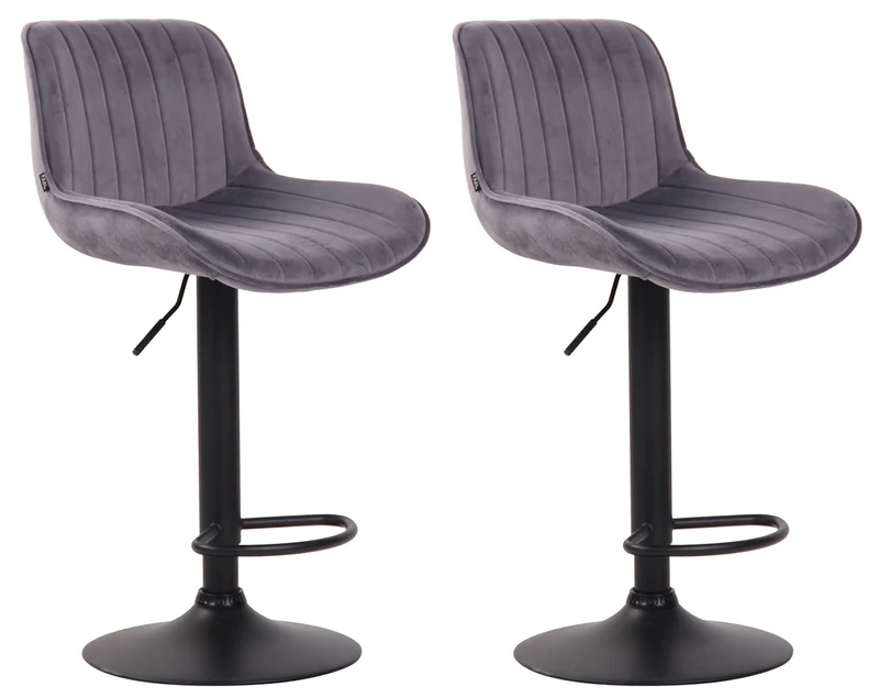 Lot de 2 tabourets de bar moderne confortable réglable en velours gris foncé pied trompette métal noir TDB10400