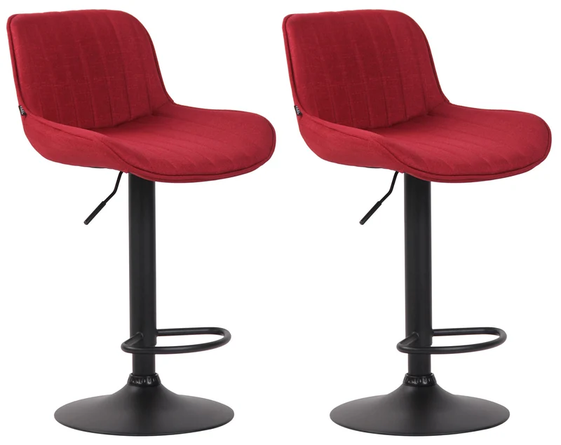 Lot de 2 tabourets de bar chaises hautes en tissu rouge coutures verticales support en métal noir 10_0004290