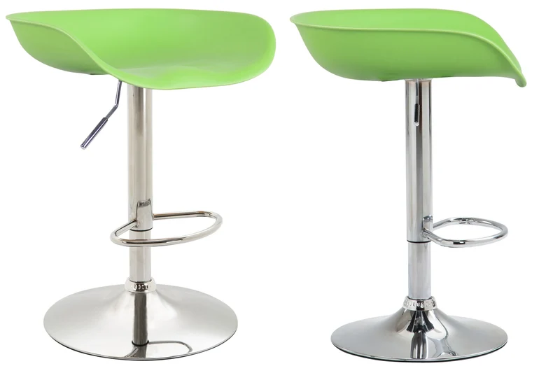 Lot de 2 tabourets de bar assise réglable en hauteur et pivotant en plastique vert pieds tulipe en métal chromé avec repose-pieds TDB10272