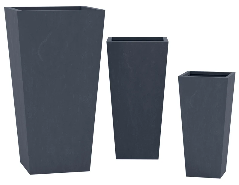 Lot de 3 pots de fleurs en argile fibreuse anthracite avec trous de drainage résistants aux intempéries 10_0007979