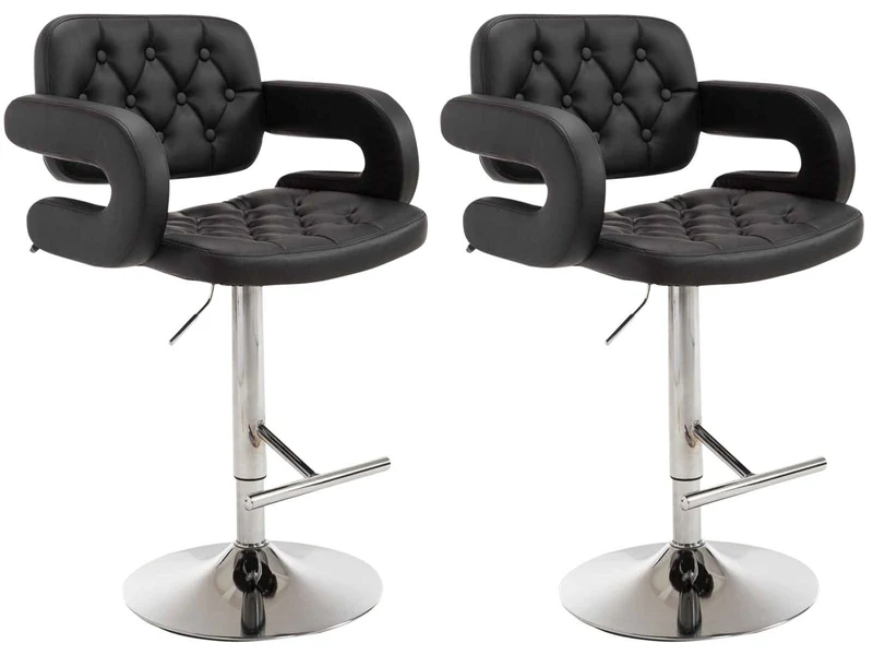 Lot de 2 tabourets de bar capitonné en synthétique noir accoudoirs repose-pieds design moderne TDB10497