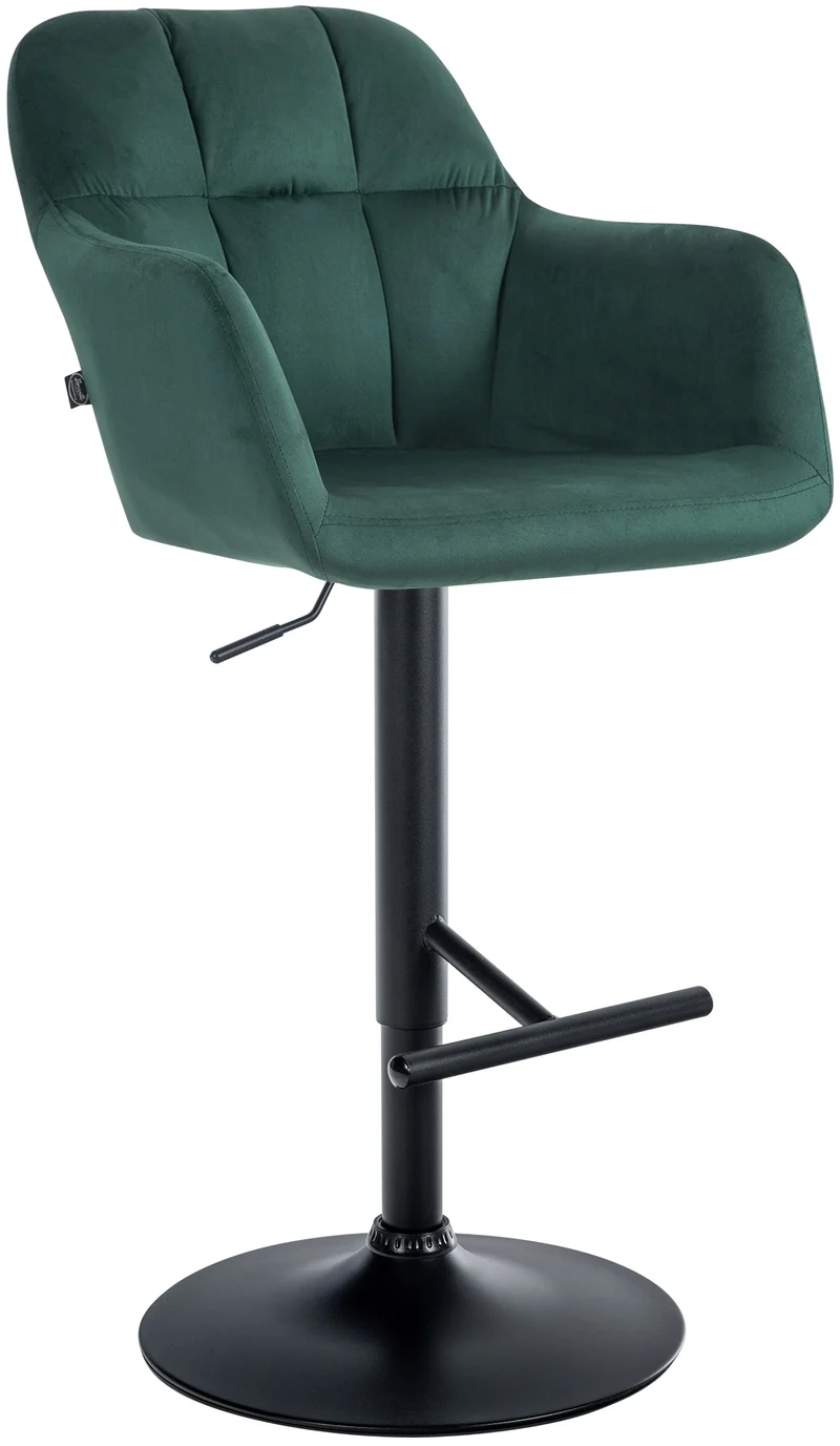 Tabouret de bar chaise haute x1 fonction rotation 360° en velours vert avec coutures décoratives piètement métal noir 10_0005270