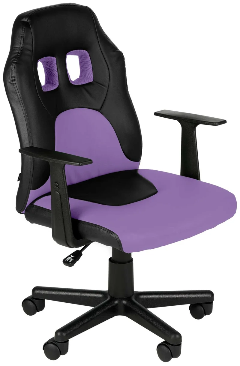 Chaise de bureau sur roulettes pivotant pour enfants en PVC noir / violet et plastique 10_0002726
