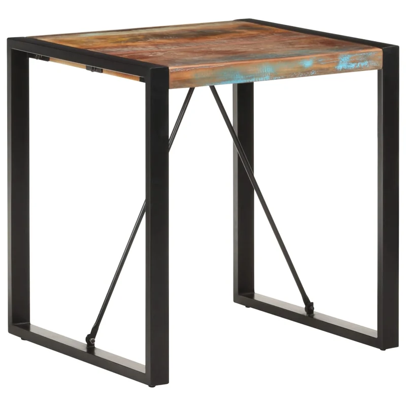 Table d'appoint design industriel 70 x 70 x 75 cm bois de récupération massif coloré et acier DEC036752
