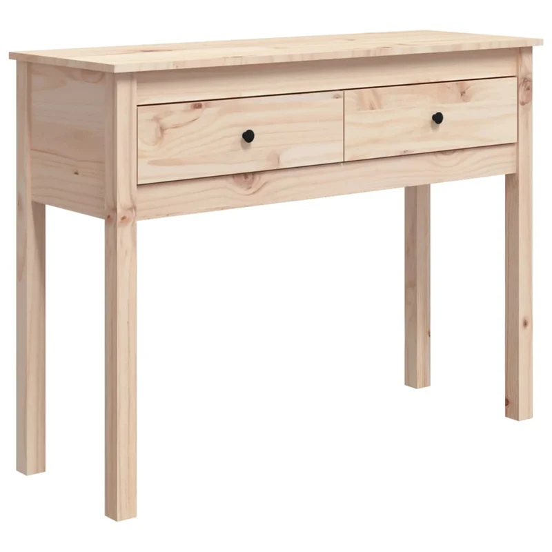 Table console avec deux tiroirs 100 x 35 x 75 cm bois massif de pin non traité DEC031495