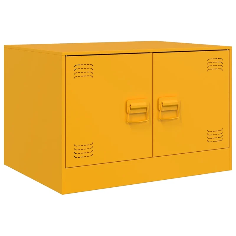 Table basse avec compartiment avec portes design industriel contemporain 67 x 50 x 44 cm acier jaune DEC039426