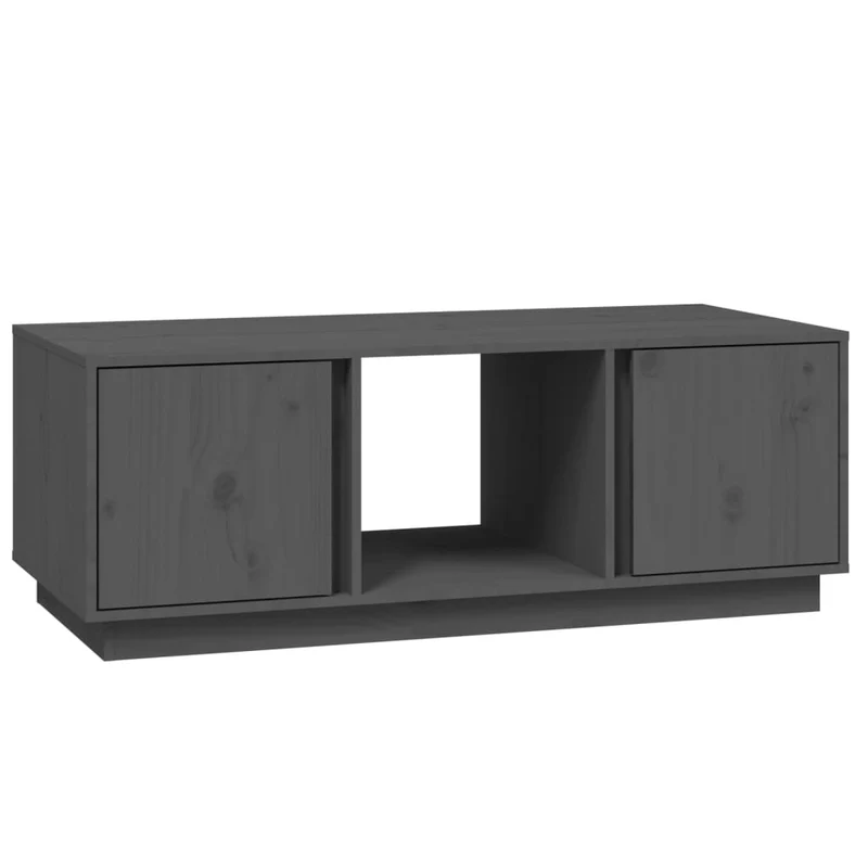 Table basse avec 3 compartiments et de 2 portes design moderne 110 x 50 x 40 cm bois massif de pin gris DEC039166